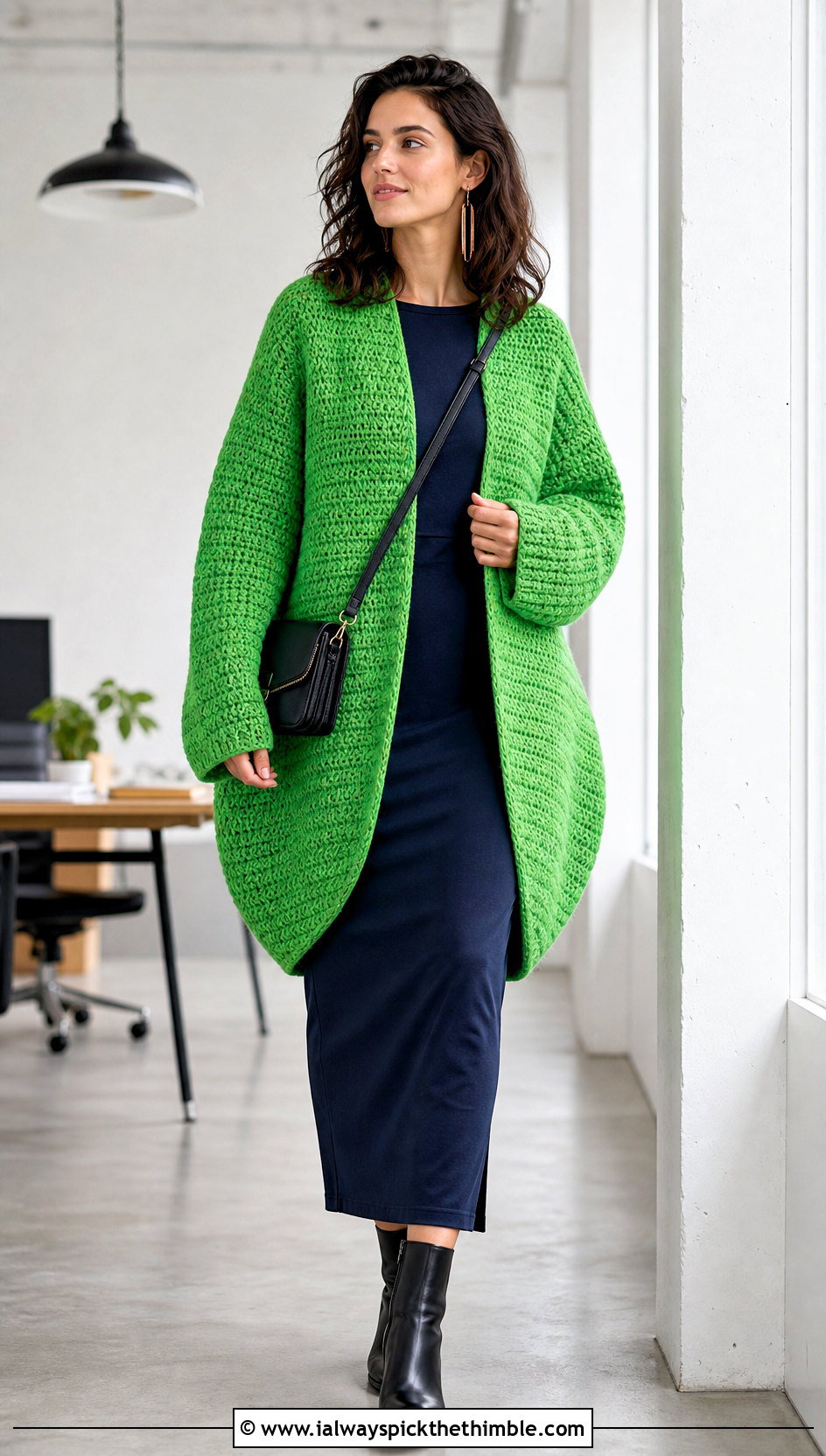 Cocoon Crochet Cardigan With Column Dress - 20 elegant crochet cardigan outfit ideas