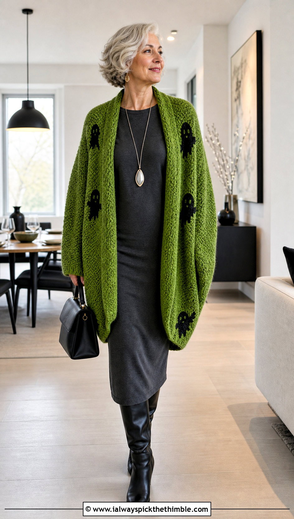 Cocoon Crochet Cardigan With Column Dress - 20 halloween crochet cardigan outfit ideas