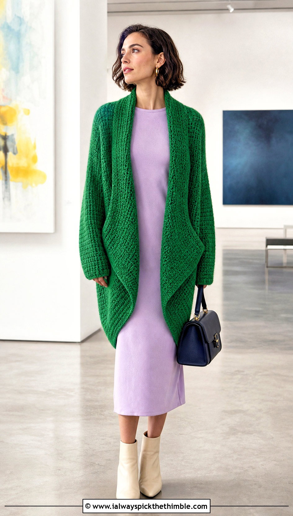 Cocoon Crochet Cardigan With Column Dress - 25 easy crochet cardigan outfit ideas
