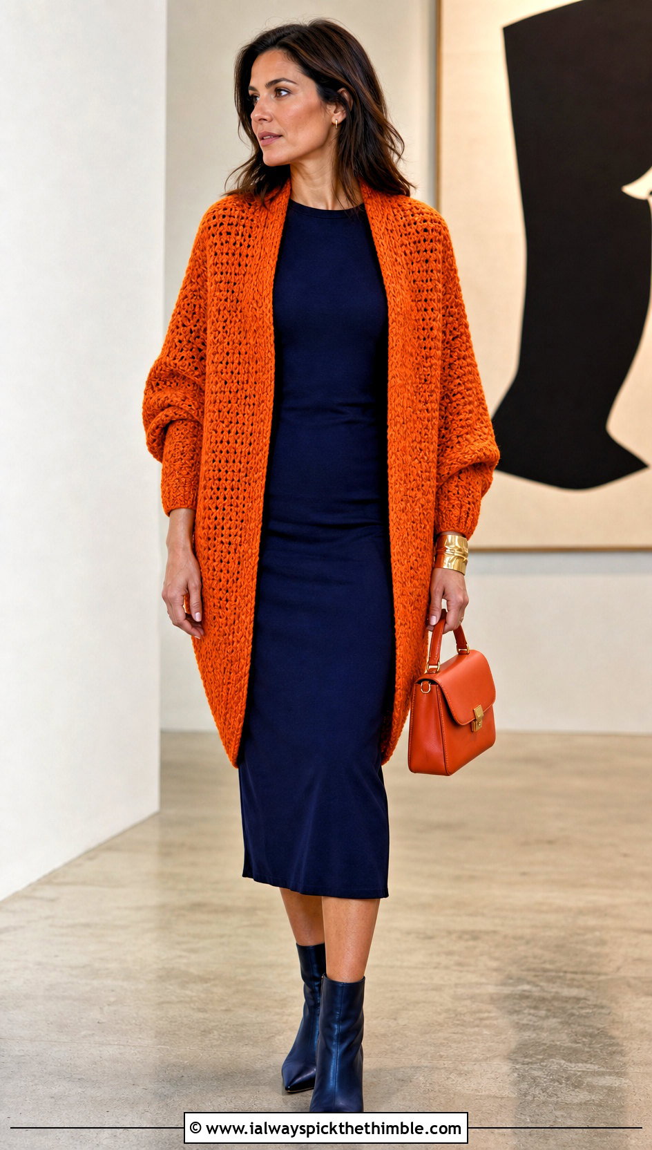 Cocoon Crochet Cardigan With Column Dress - 25 fall crochet cardigan outfit ideas