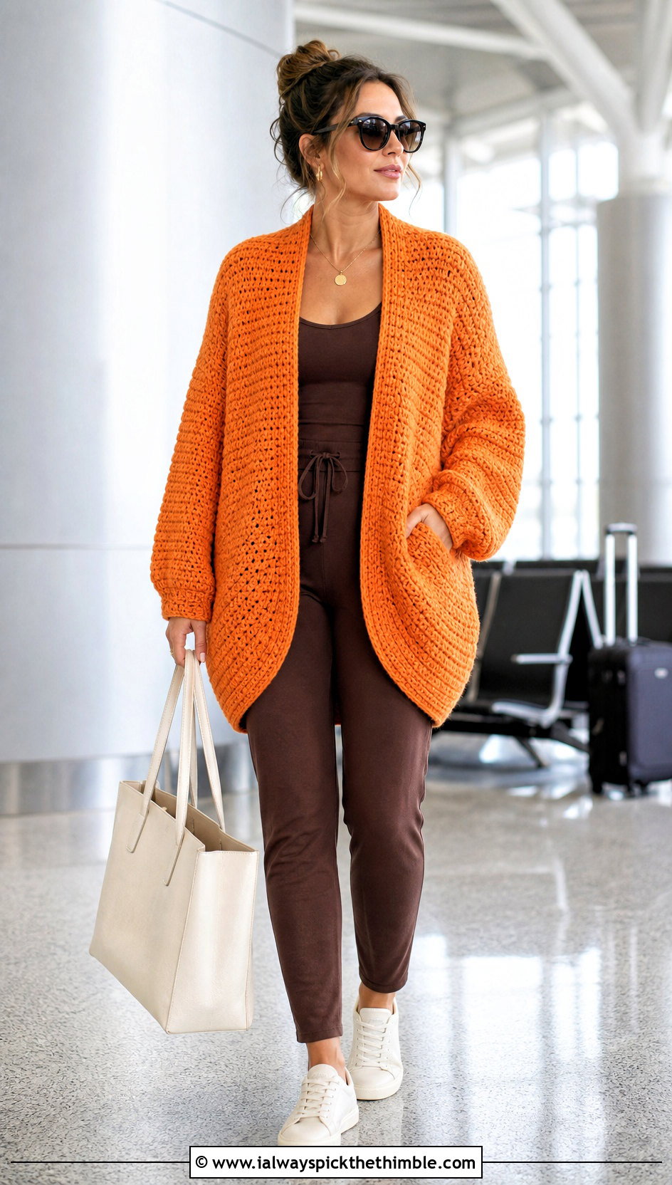 Cocoon Crochet Cardigan With Fitted Jumpsuit - 25 simple crochet cardigan outfit ideas