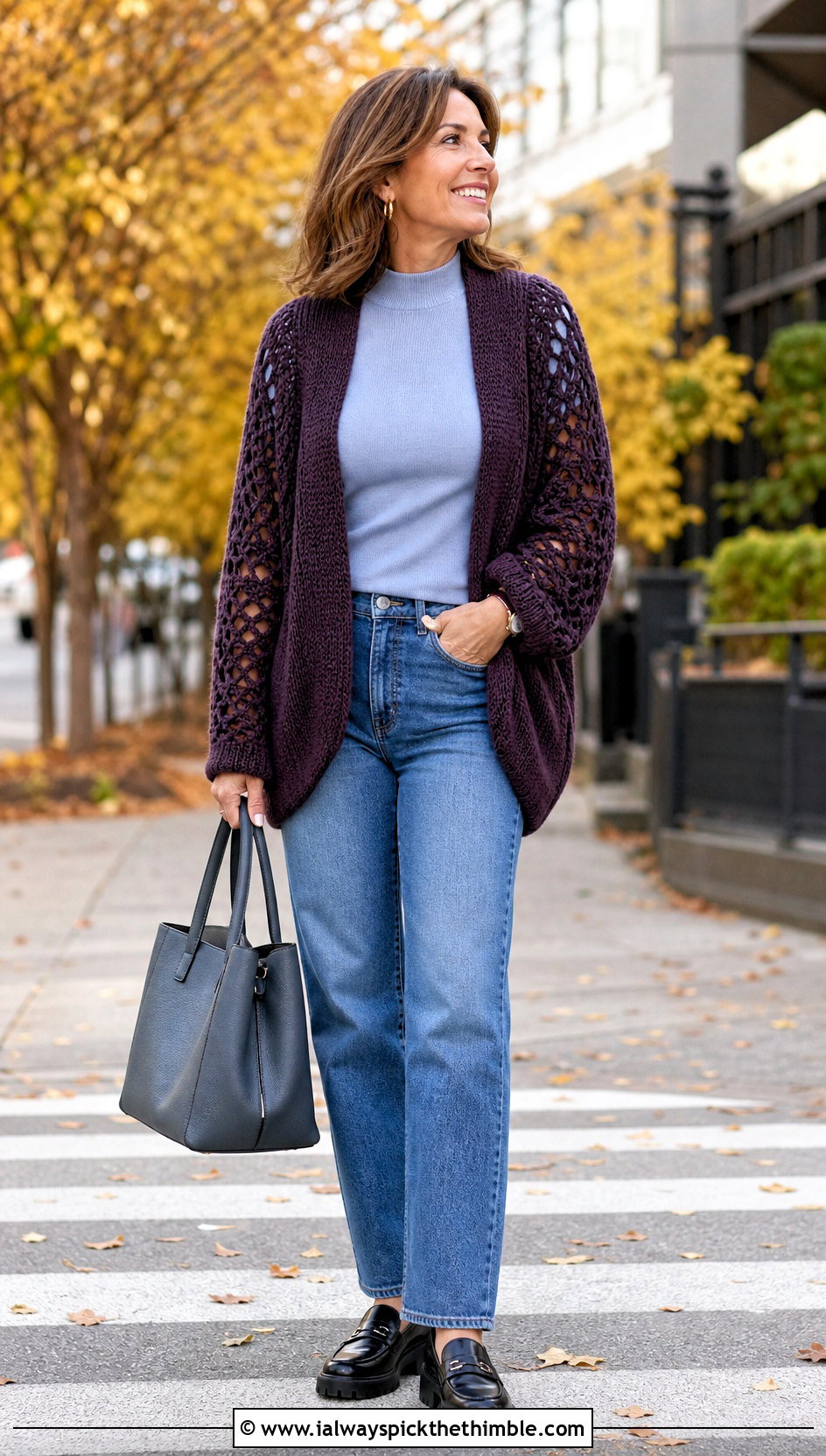 Cocoon Crochet Cardigan With Hairpin Lace Sleeves And Straight Jeans - 15 crochet cardigan with lace sleeves outfit ideas
