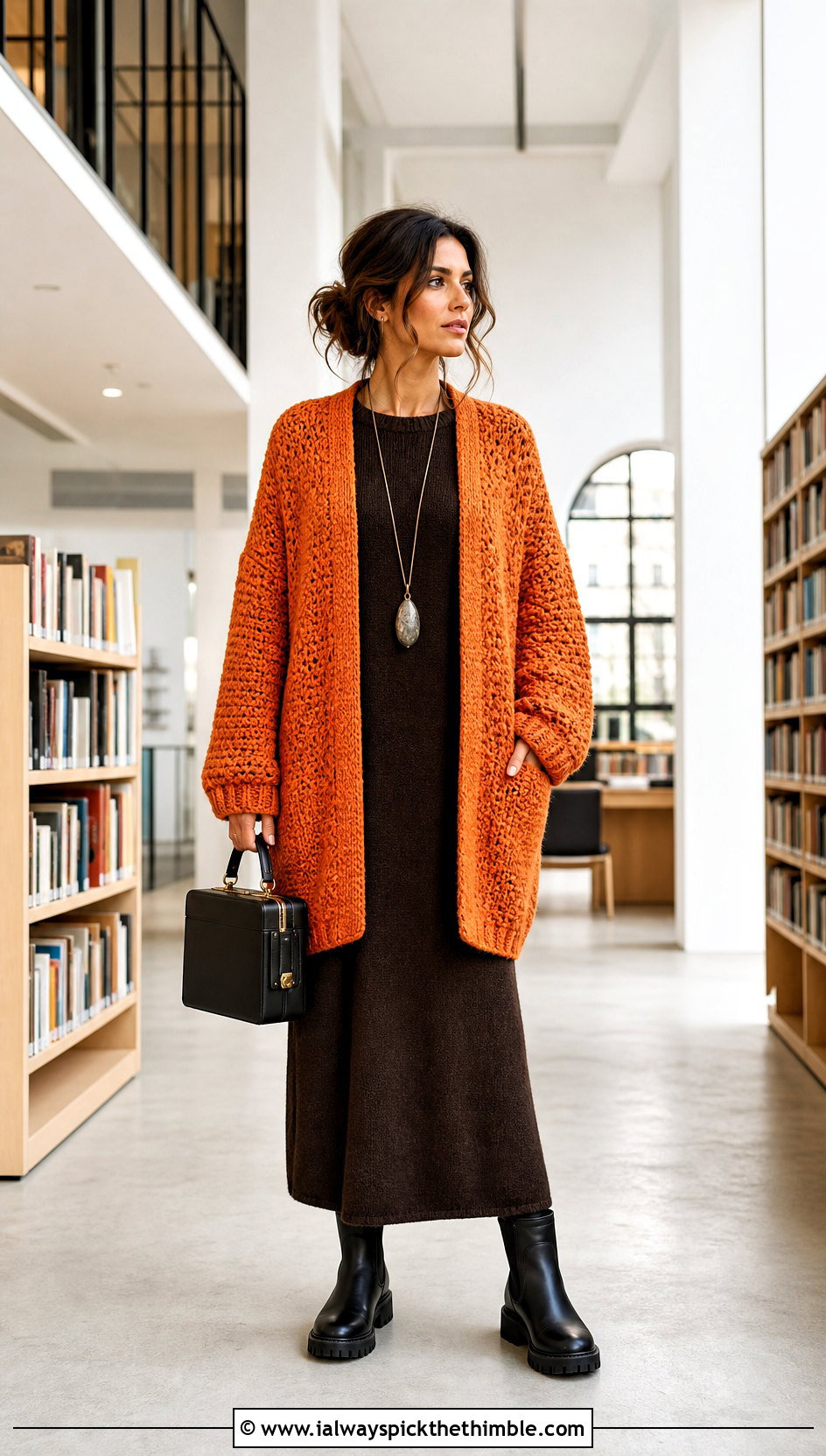 Cocoon Crochet Cardigan With Knit Column Dress - 20 witchy crochet cardigan outfit ideas