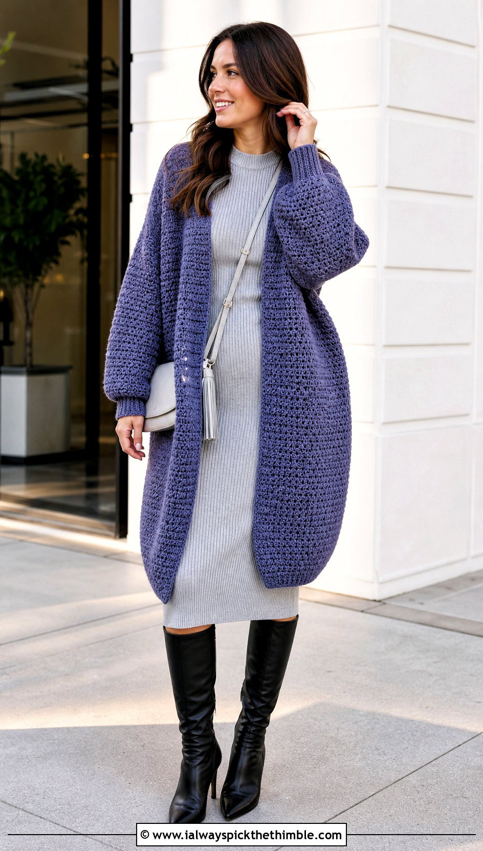 Cocoon Crochet Cardigan With Ribbed Knit Dress - 25 crochet cardigans outfit ideas