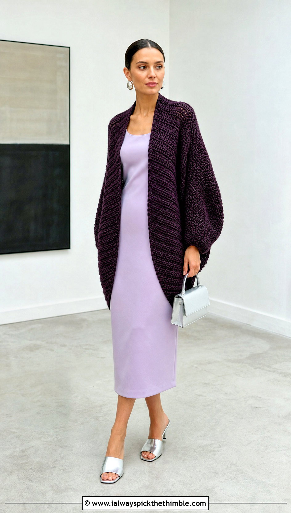Cocoon Crochet Cardigan With Sleeveless Column Dress - 15 crazy classic crochet cardigan outfit ideas