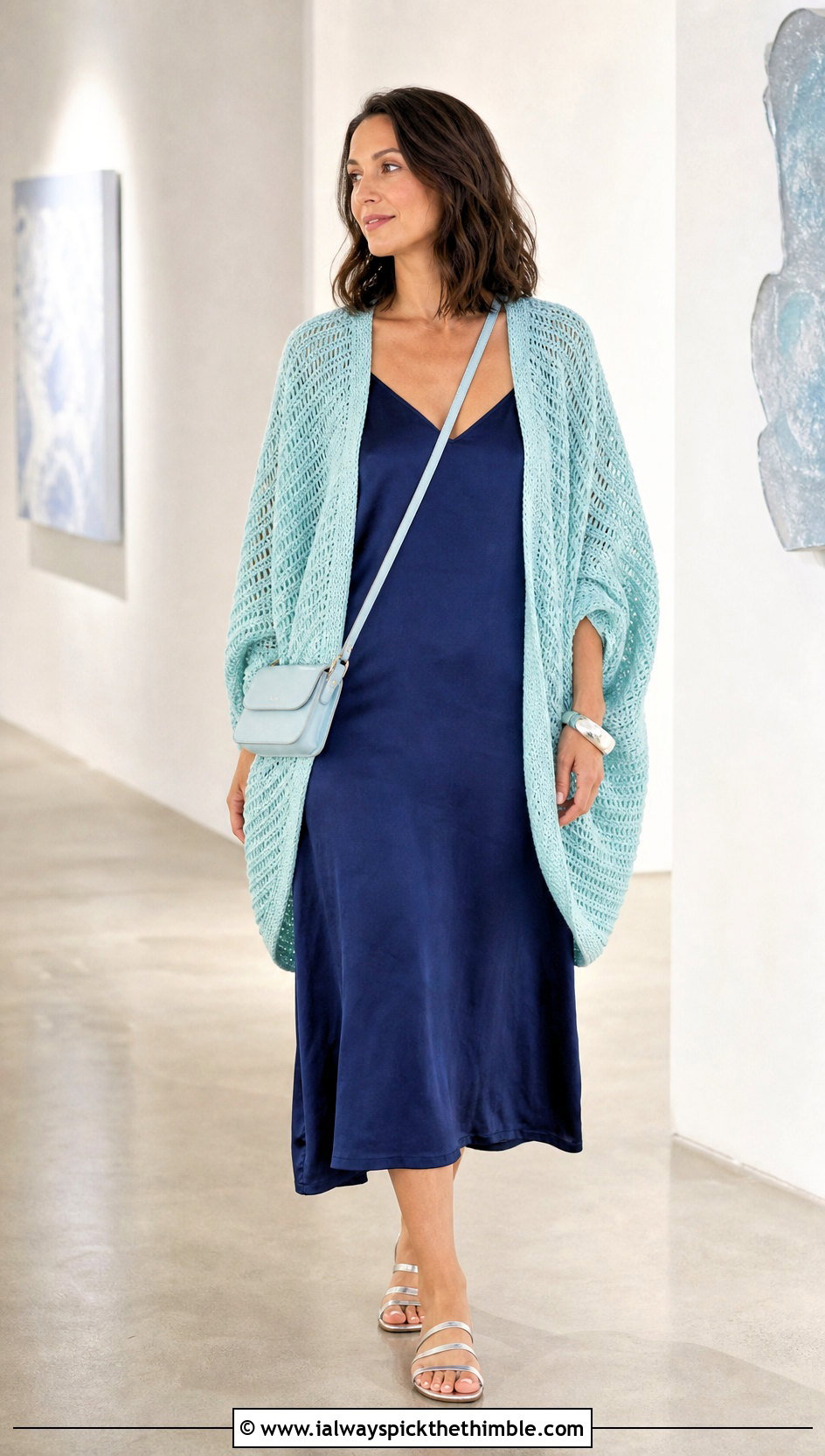 Cocoon Crochet Cardigan With Slip Dress - 15 Crochet Womens Cardigan Sweater outfit ideas