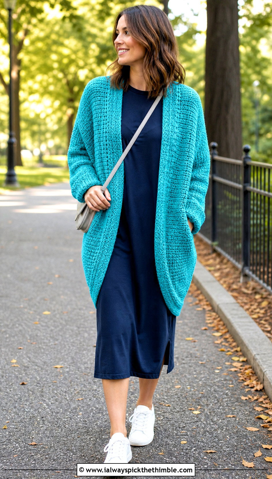 Cocoon Crochet Cardigan With T Shirt Dress - 20 crochet cardigan design outfit ideas