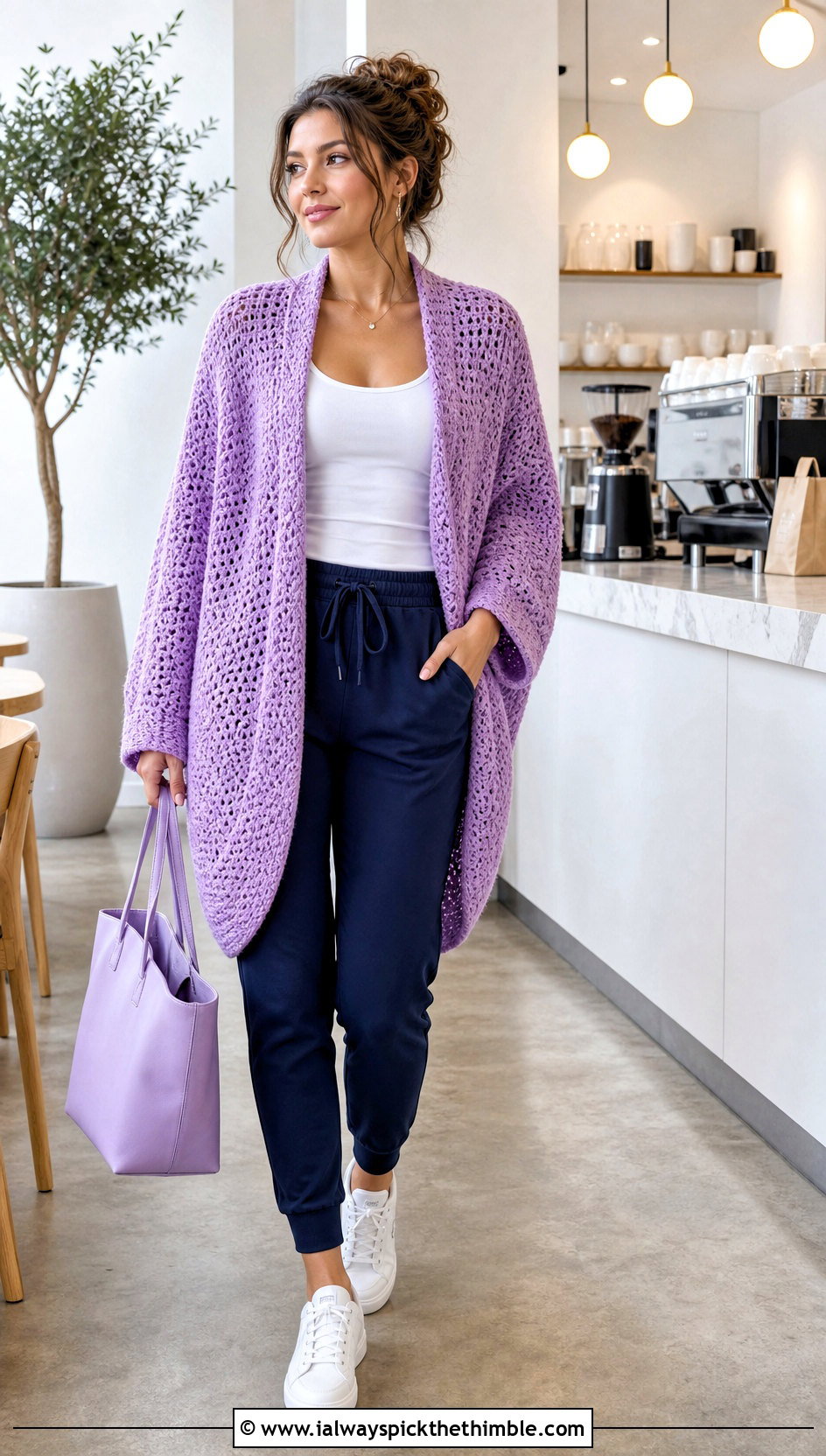 Cocoon Crochet Cardigan With Tank And Joggers - 20 womens crochet cardigan outfit ideas