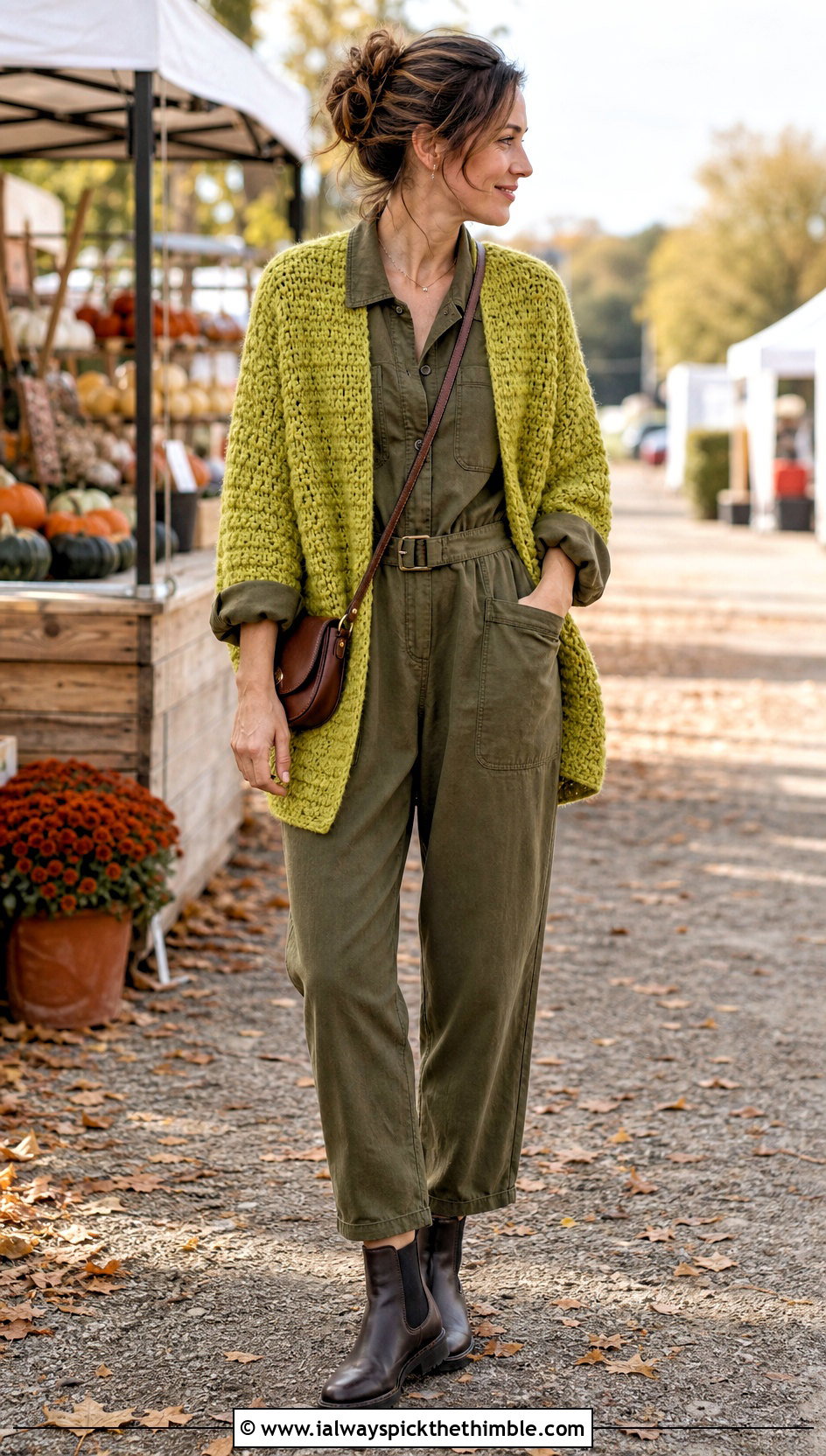 Cocoon Crochet Cardigan With Utility Jumpsuit - 15 Crochet Cardigan Fall Fashion and outfit ideas