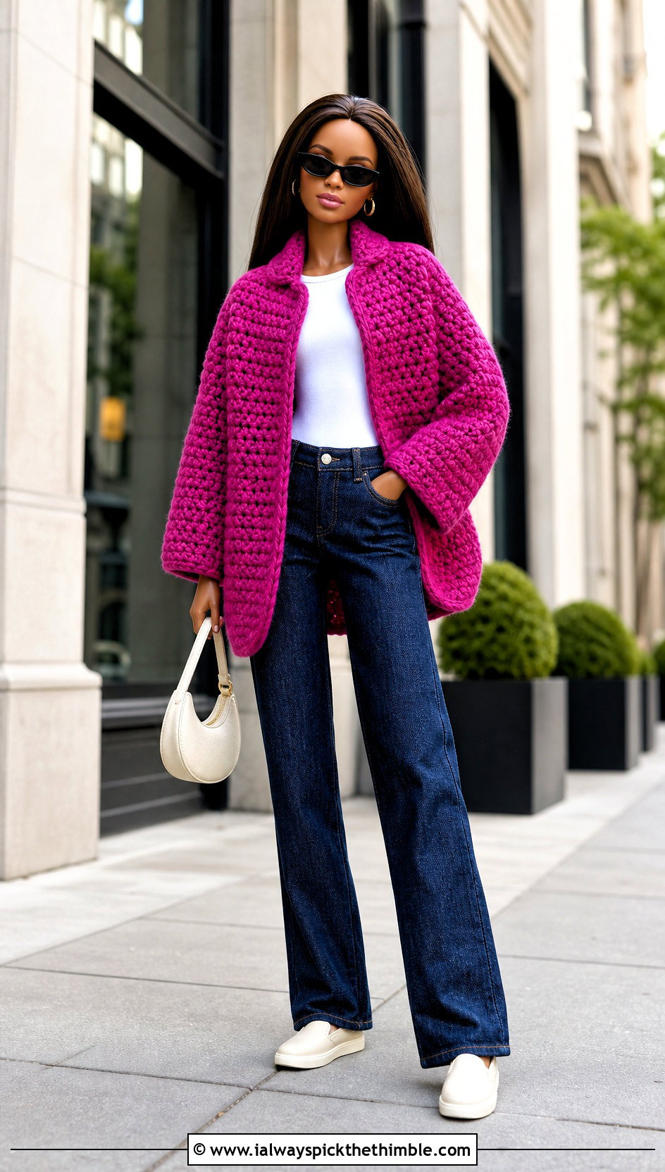 Cocoon Crochet Doll Jacket With Straight Jeans - 20 crochet doll jacket outfit ideas