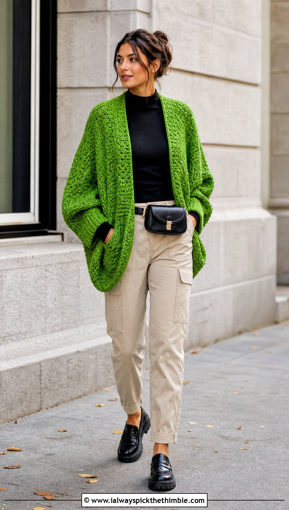 Cocoon Crochet Fall Cardigan With Cargo Pants - 25 crochet fall cardigan outfit ideas