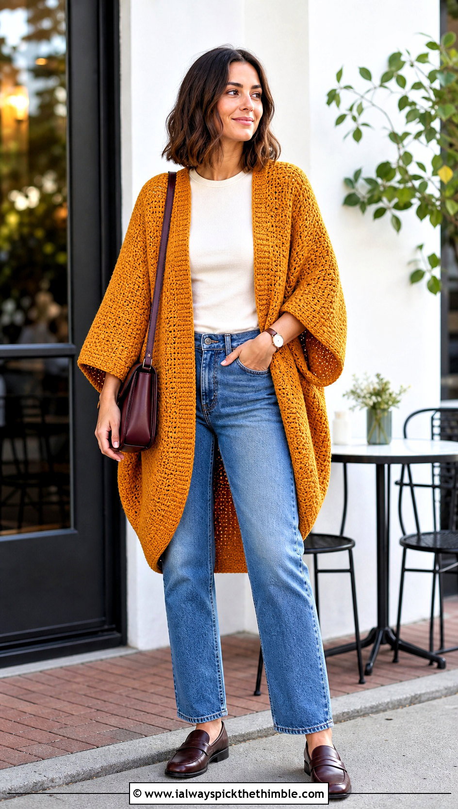 Cocoon Crochet Kimono With Straight Leg Jeans - 20 Boho Crochet Kimono outfit ideas