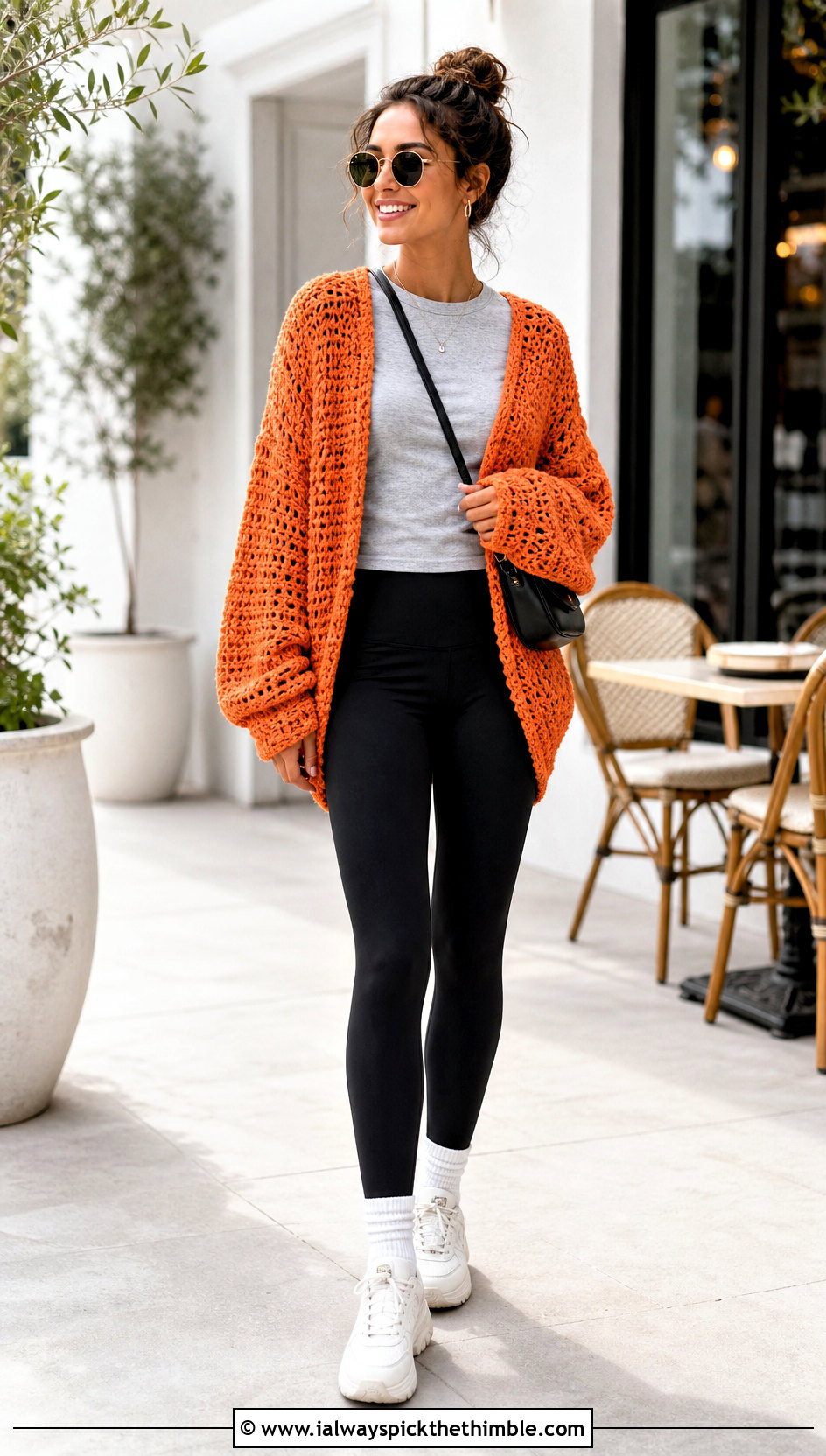 Cocoon Crochet Long Sleeved Shrug With T Shirt And Leggings - 15 Long Sleeved Crochet Shrug outfit ideas