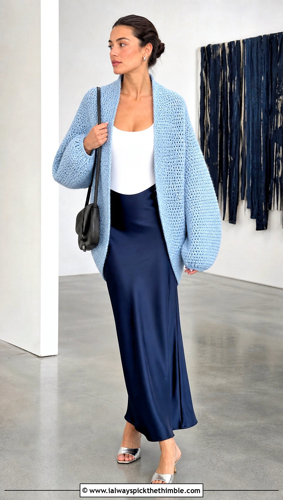 Cocoon Crochet Shawl Sweater With Slip Skirt - 20 crochet shawl sweater outfit ideas
