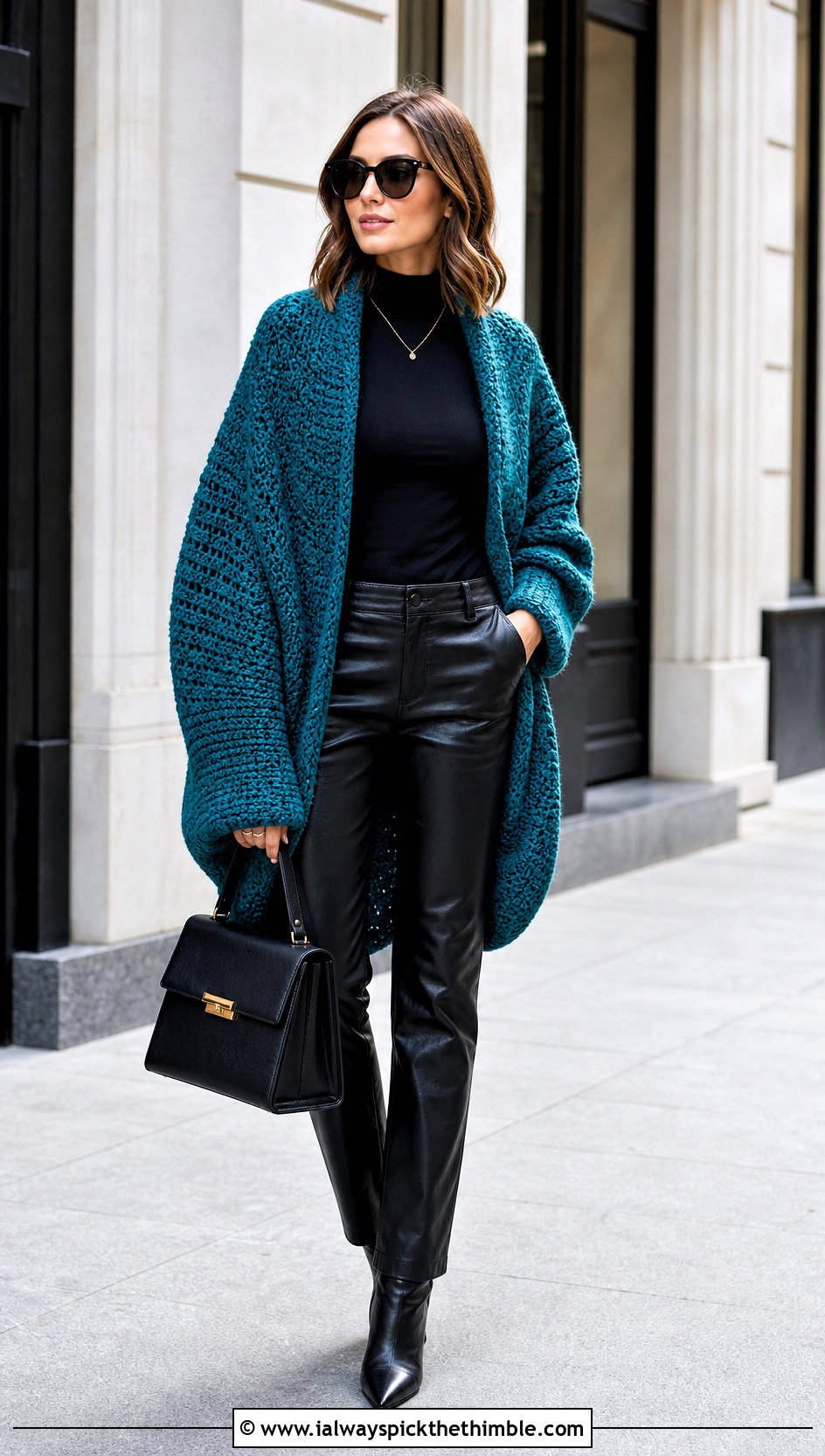 Cocoon Crochet Shawl With Sleeves And Leather Pants - 25 crochet shawl with sleeves outfit ideas