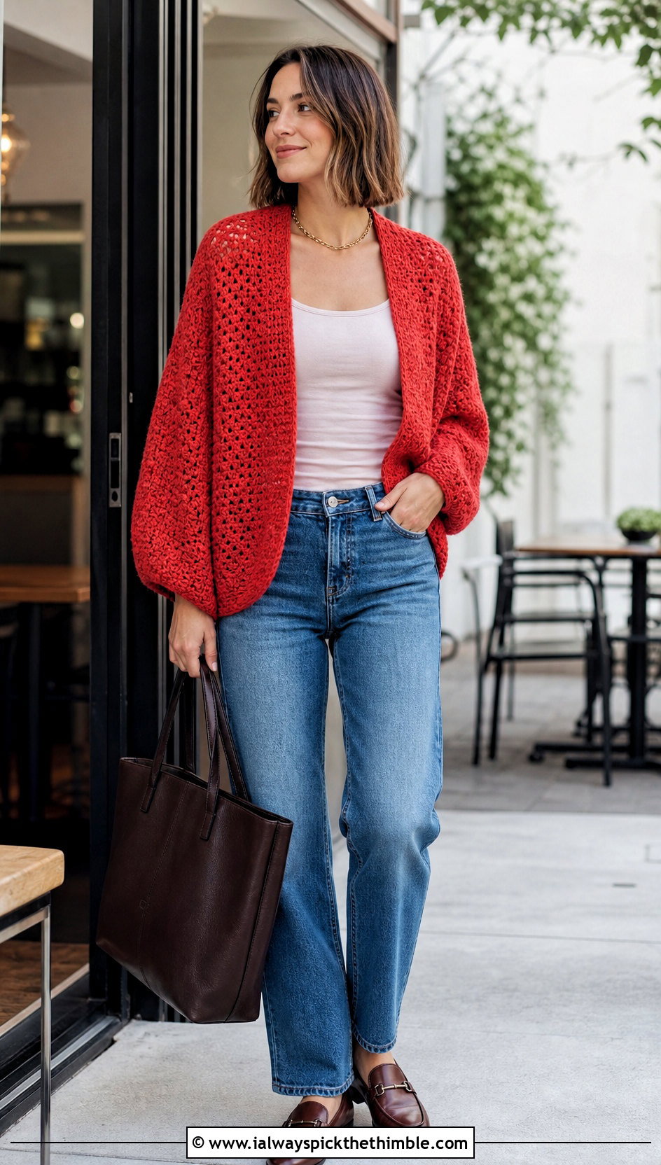 Cocoon Crochet Shrug With Straight Leg Jeans - 20 Crochet Mini Sweater outfit ideas