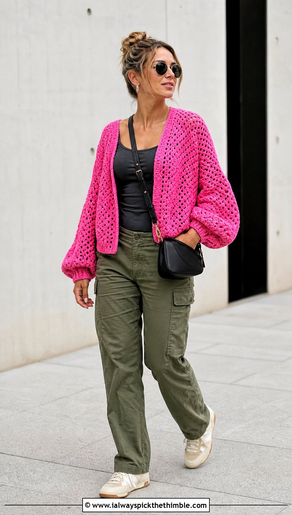 Cocoon Crochet Summer Jacket With Cargo Pants - 15 crochet summer jacket outfit ideas
