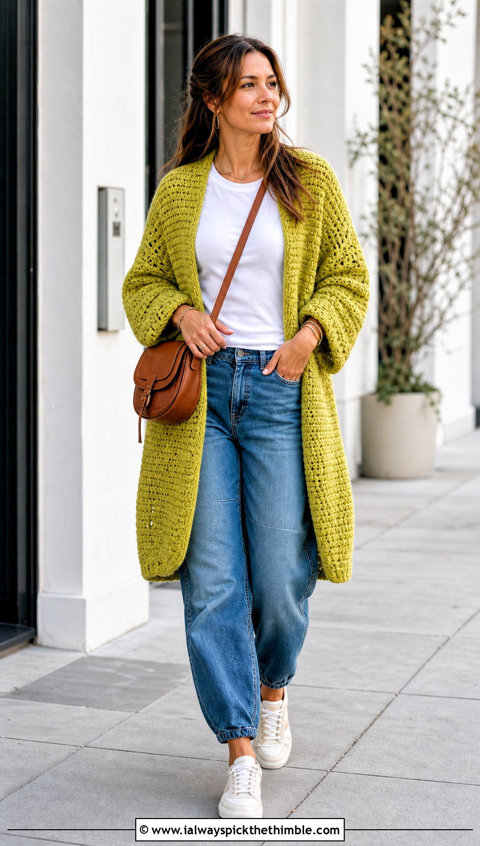Cocoon Crochet Sweater Coat With Barrel Jeans - 20 Crochet Sweater Coat outfit ideas