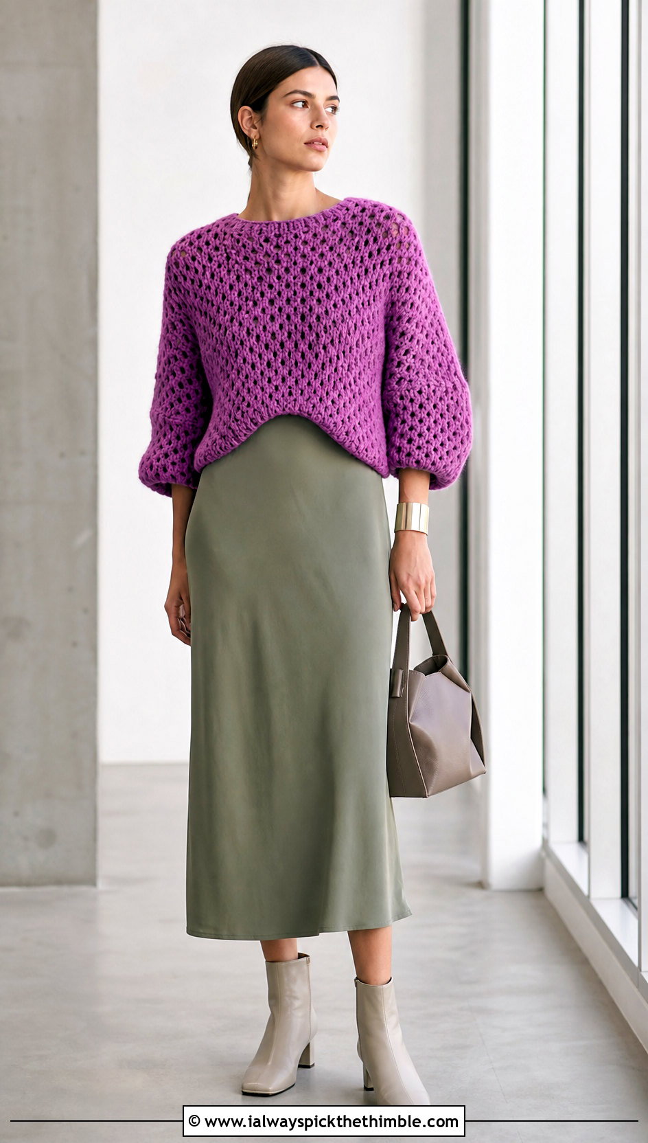 Cocoon Crochet Sweater With Column Dress - 20 long crochet sweater outfit ideas