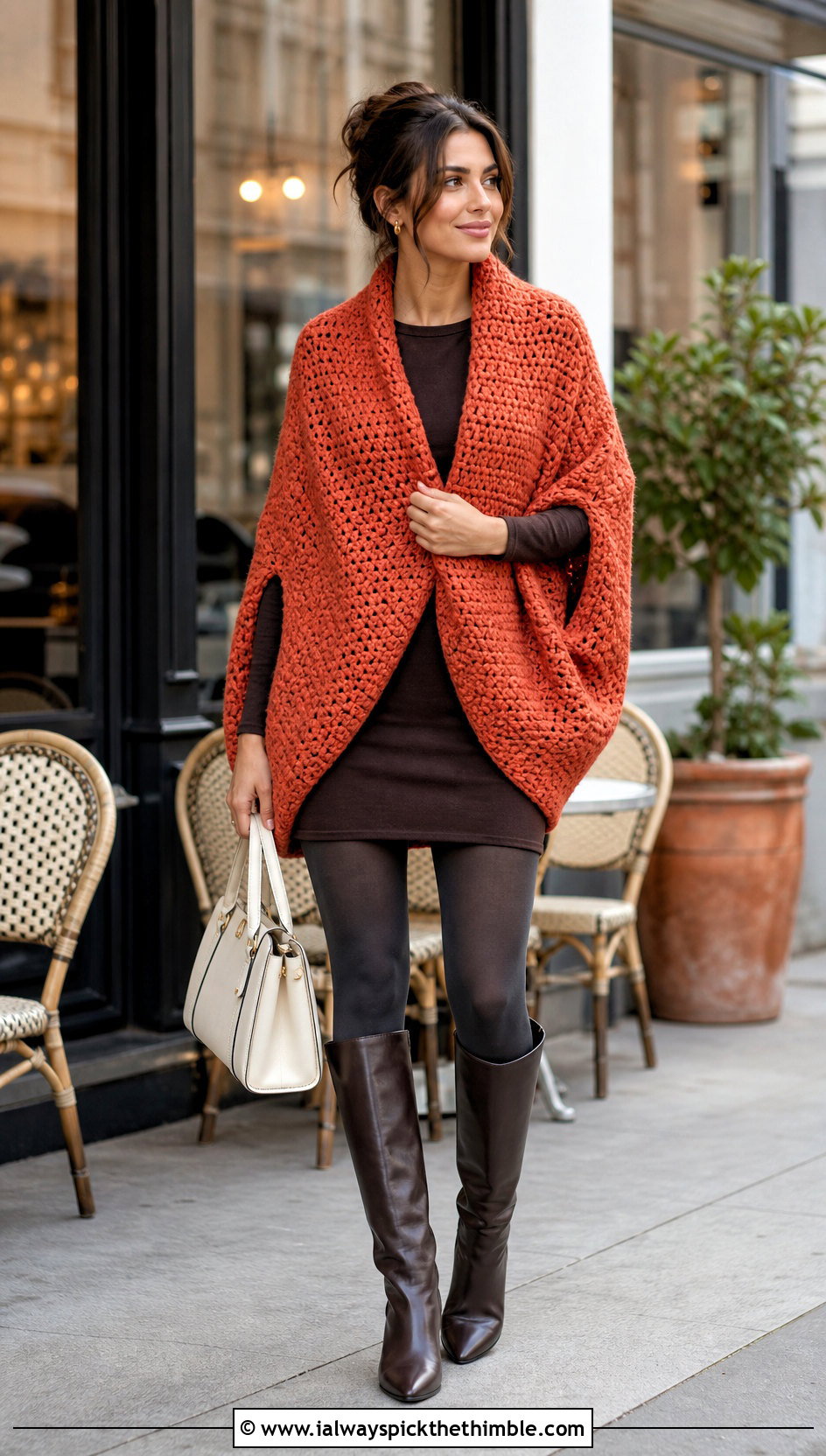Cocoon Crochet Sweater Wrap With Mini Dress - 20 crochet sweater wrap outfit ideas