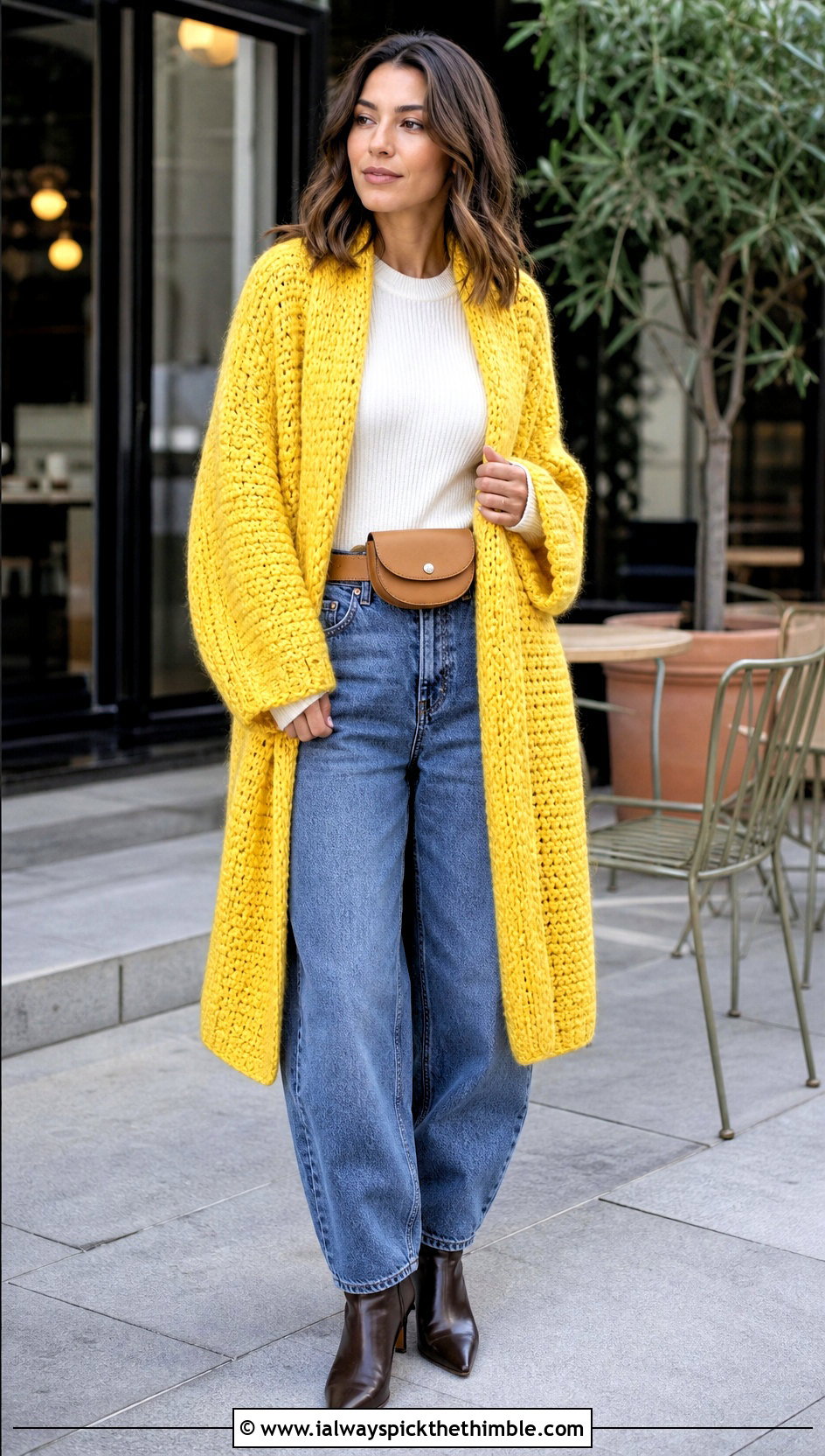 Cocoon Crochet Winter Coat With Barrel Jeans - 20 Crochet Winter Coat outfit ideas