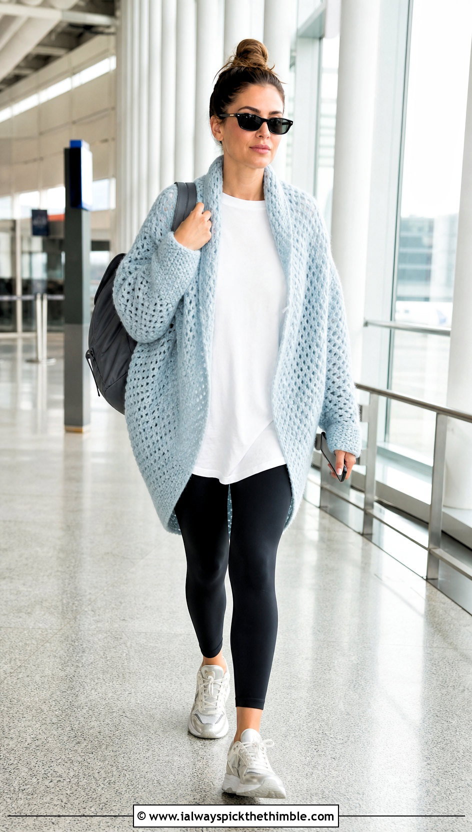 Cocoon Crocheted Sweater Coat With Leggings - 15 colorful crocheted sweater coat outfit ideas