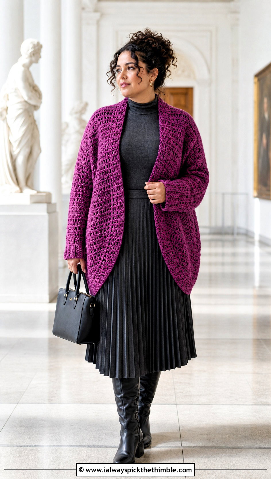 Cocoon Folklore Crochet Cardigan With Pleated Midi Skirt - 20 Taylor Swift Folklore Crochet Cardigan outfit ideas