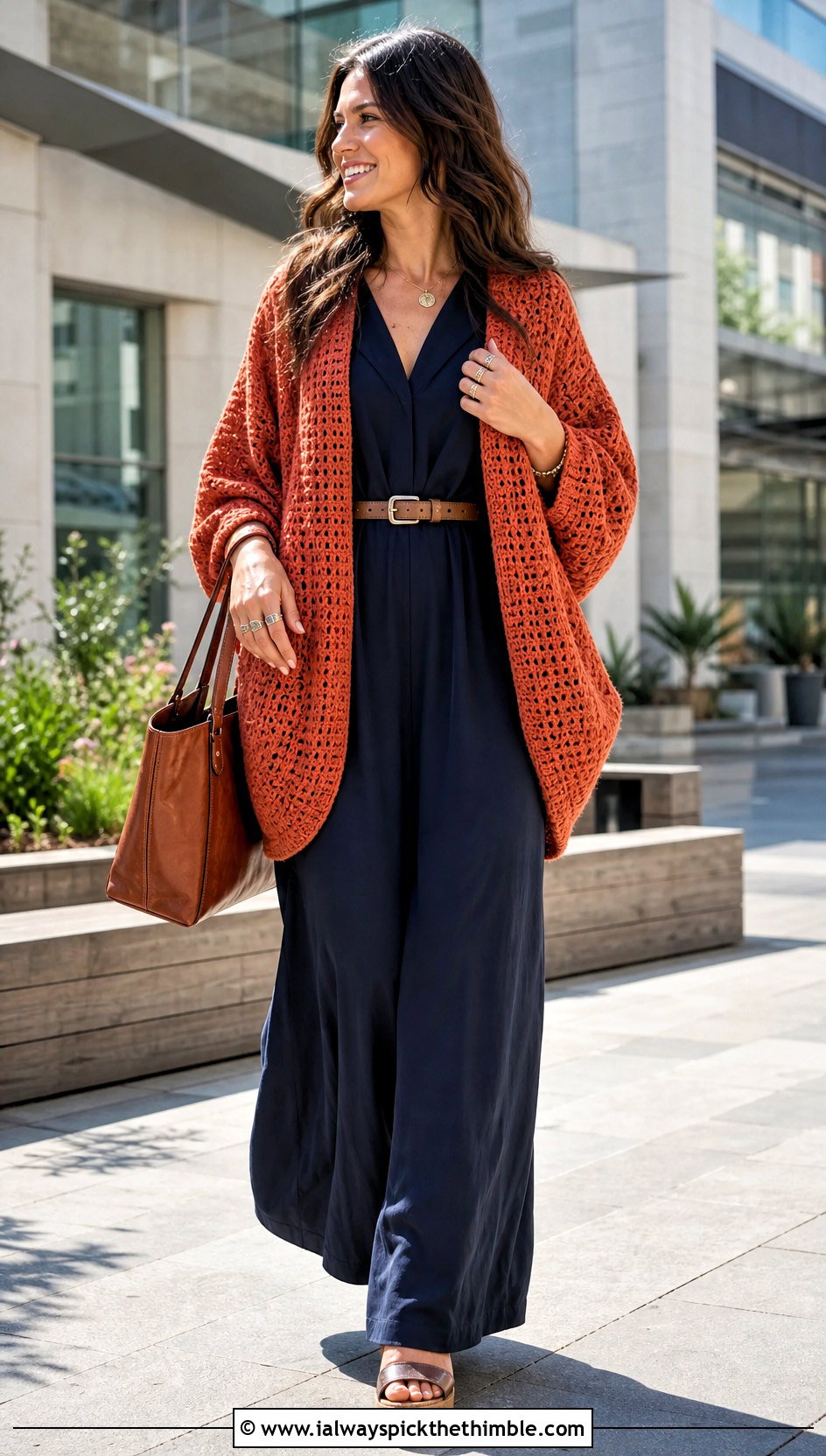 Cocoon Folklore Crochet Cardigan With Wide Leg Jumpsuit - 20 folklore crochet cardigan outfit ideas