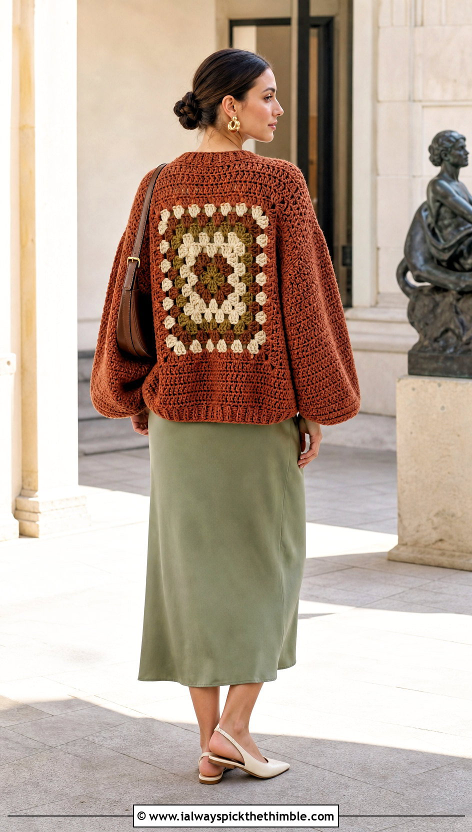 Cocoon Granny Square Cardigan With Column Dress - 20 For Granny Square Cardigan outfit ideas
