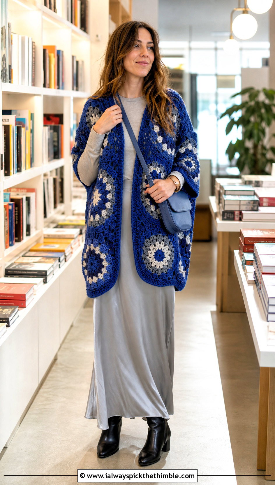 Cocoon Granny Square Hexagon Cardigan With Maxi Skirt - 25 granny square hexagon cardigan outfit ideas