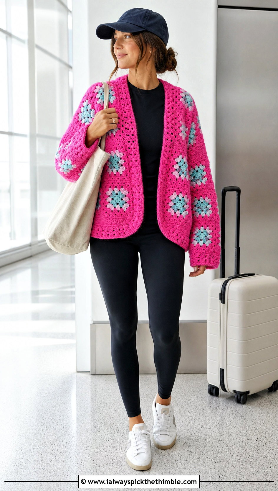 Cocoon Pink Granny Square Cardigan With Leggings - 25 pink granny square cardigan outfit ideas
