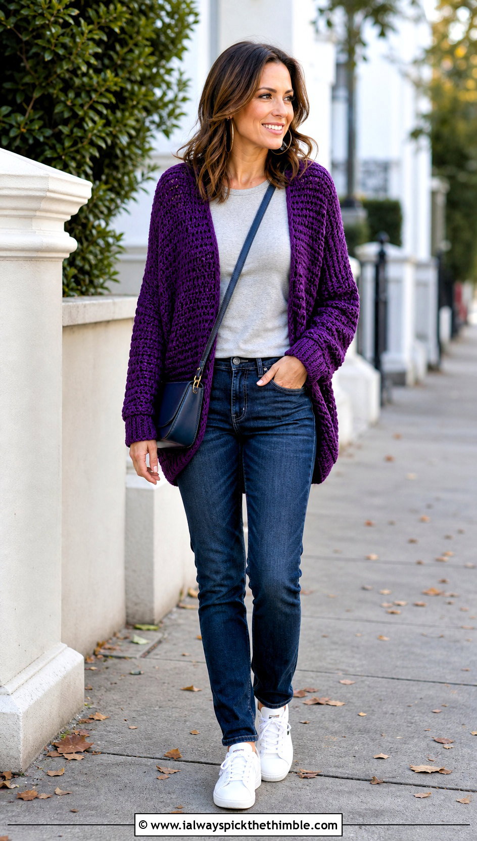 Cocoon Purple Crochet Cardigan With Slim Jeans - 25 purple crochet cardigan outfit ideas