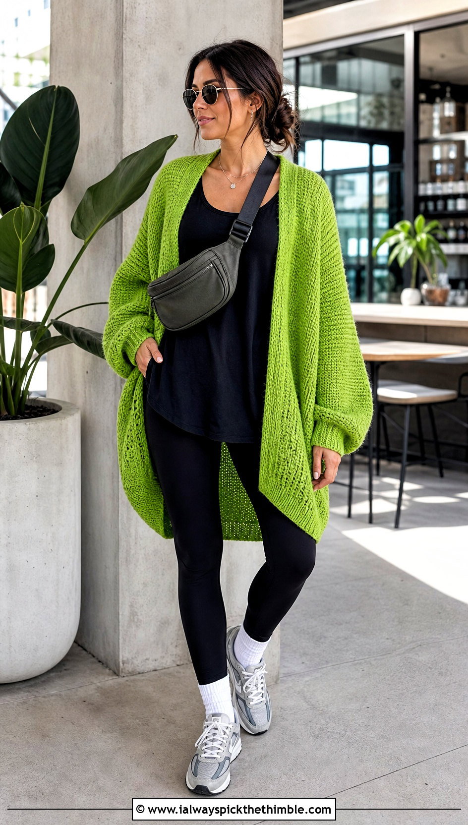 Cocoon Slouchy Crochet Cardigan With Leggings And Sneakers - 20 Slouchy Crochet Cardigan outfit ideas
