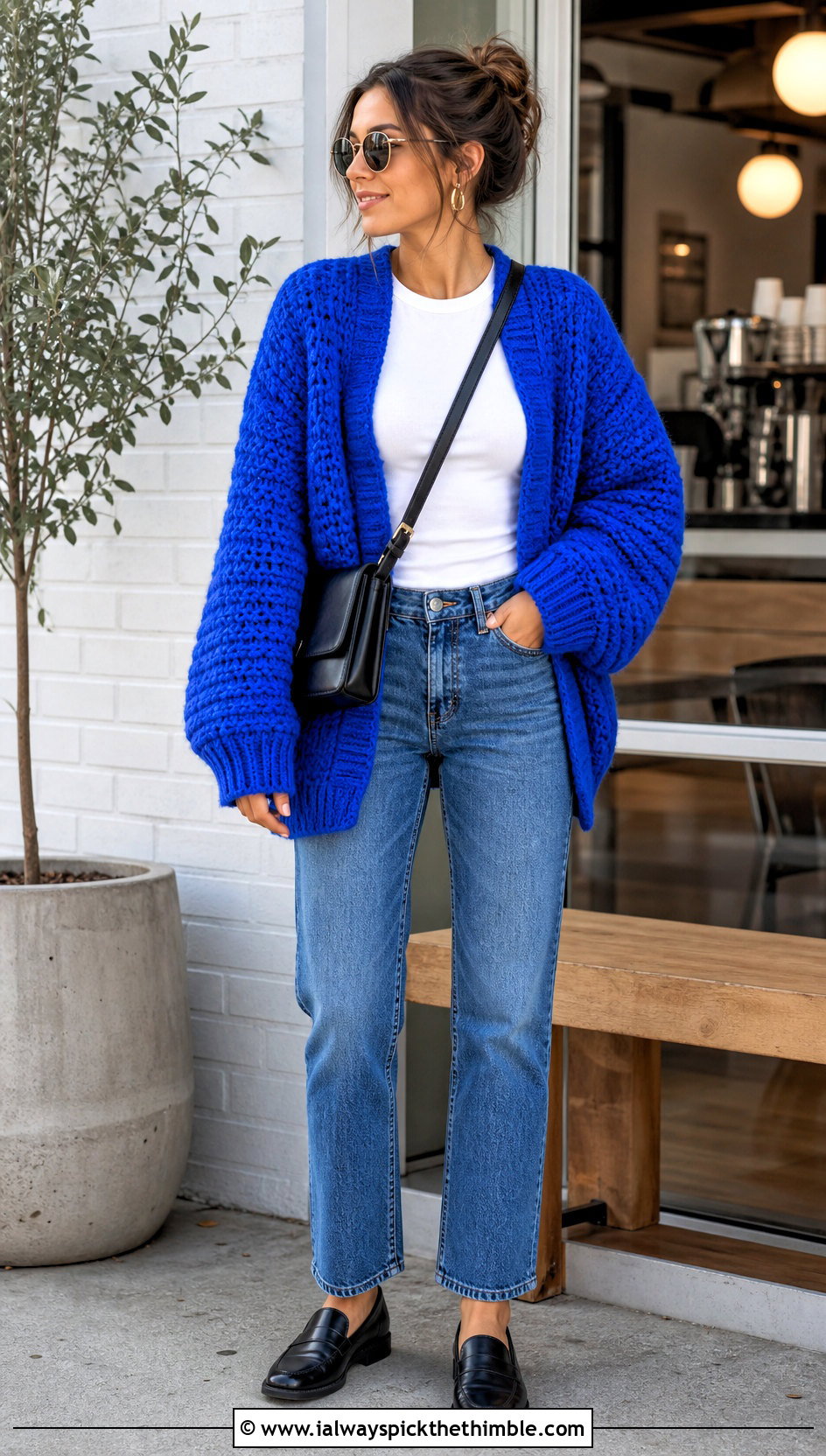 Cocoon Sofa Crochet Sweater With Straight Jeans - 15 sofa crochet sweater outfit ideas