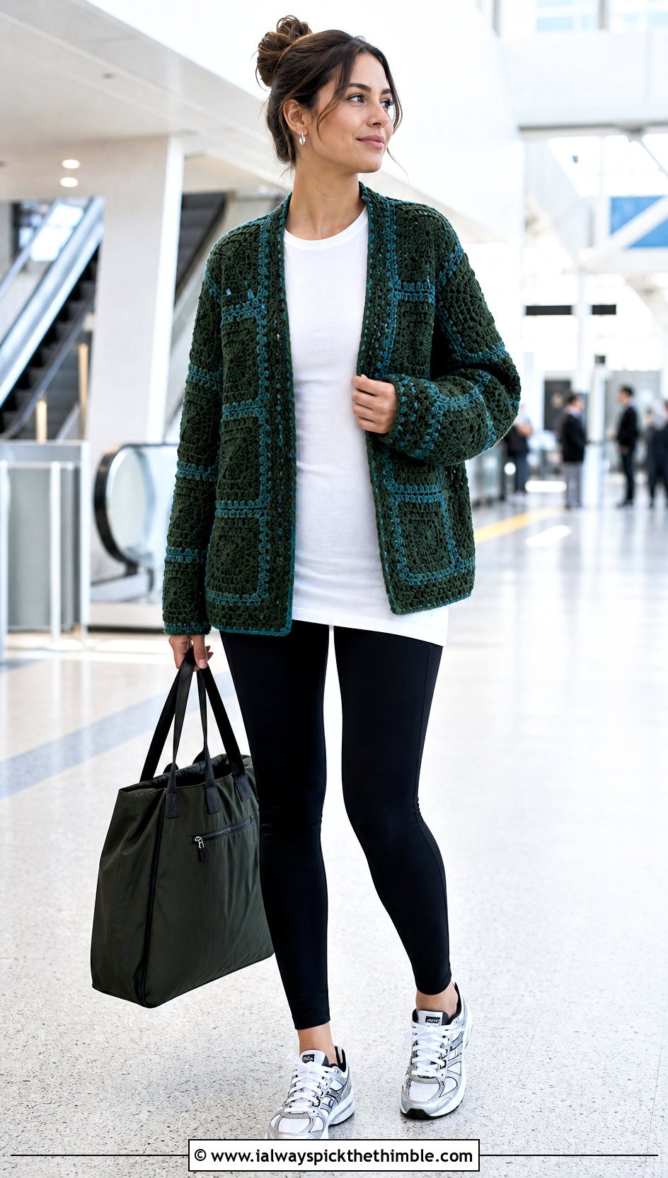 Cocoon Square Patch Crochet Cardigan With Leggings - 20 Square Patch Crochet Cardigan outfit ideas