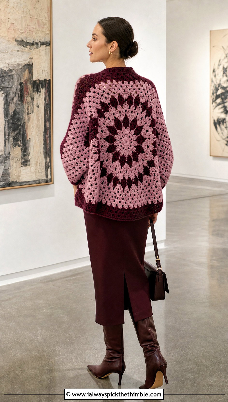 Cocoon Two Color Granny Square Cardigan With Column Dress - 20 Two Granny Square Cardigan outfit ideas