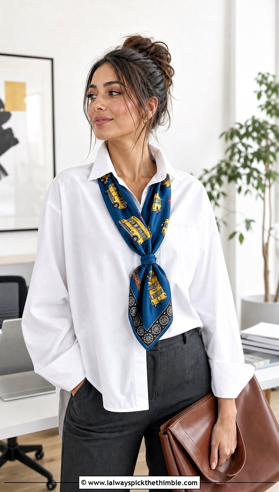 Collar School Bus Scarf With Button Down Shirt - 20 Crochet School Bus Scarf outfit ideas
