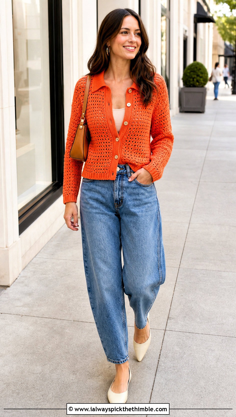 Collared Crochet Cardigan With Barrel Jeans - 25 crochet cardigans outfit ideas