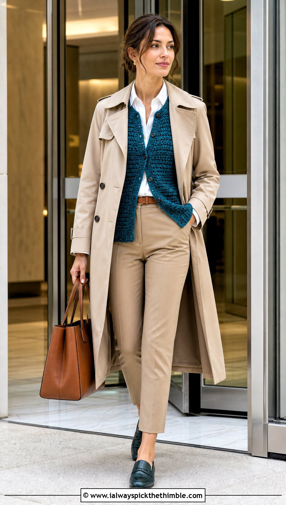 Collarless Alpine Stitch Crochet Cardigan With Trench Coat - 20 Alpine Stitch Crochet Cardigan outfit ideas