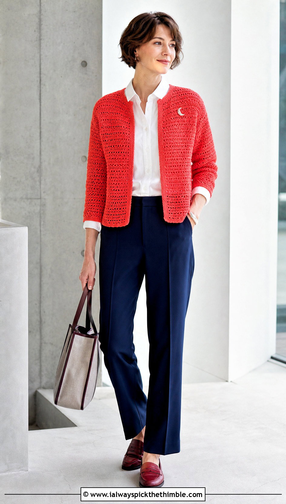 Collarless Crochet Cardigan With Button Down Shirt - 20 witchy crochet cardigan outfit ideas