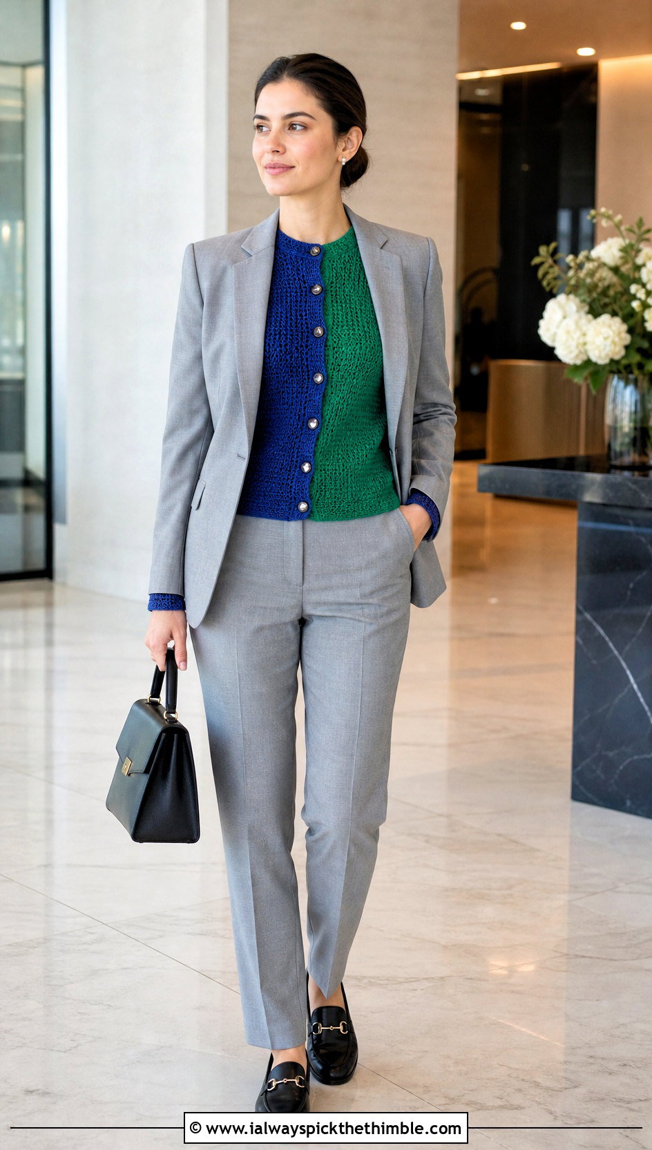Collarless Half And Half Crochet Cardigan With Trouser Suit - 20 Half And Half Crochet Cardigan outfit ideas