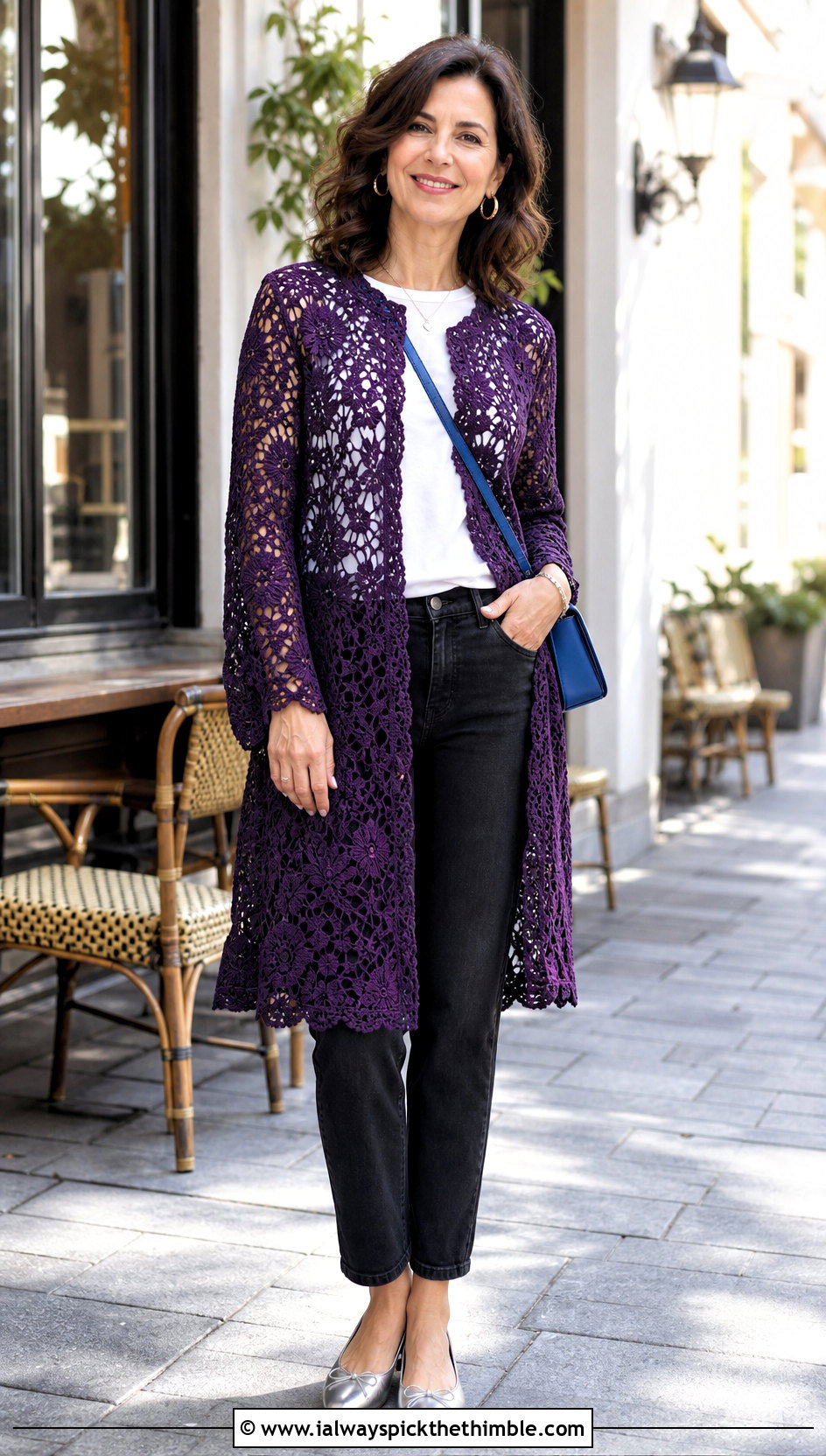 Collarless Irish Crochet Lace Coat With Black Jeans - 20 irish crochet coat outfit ideas