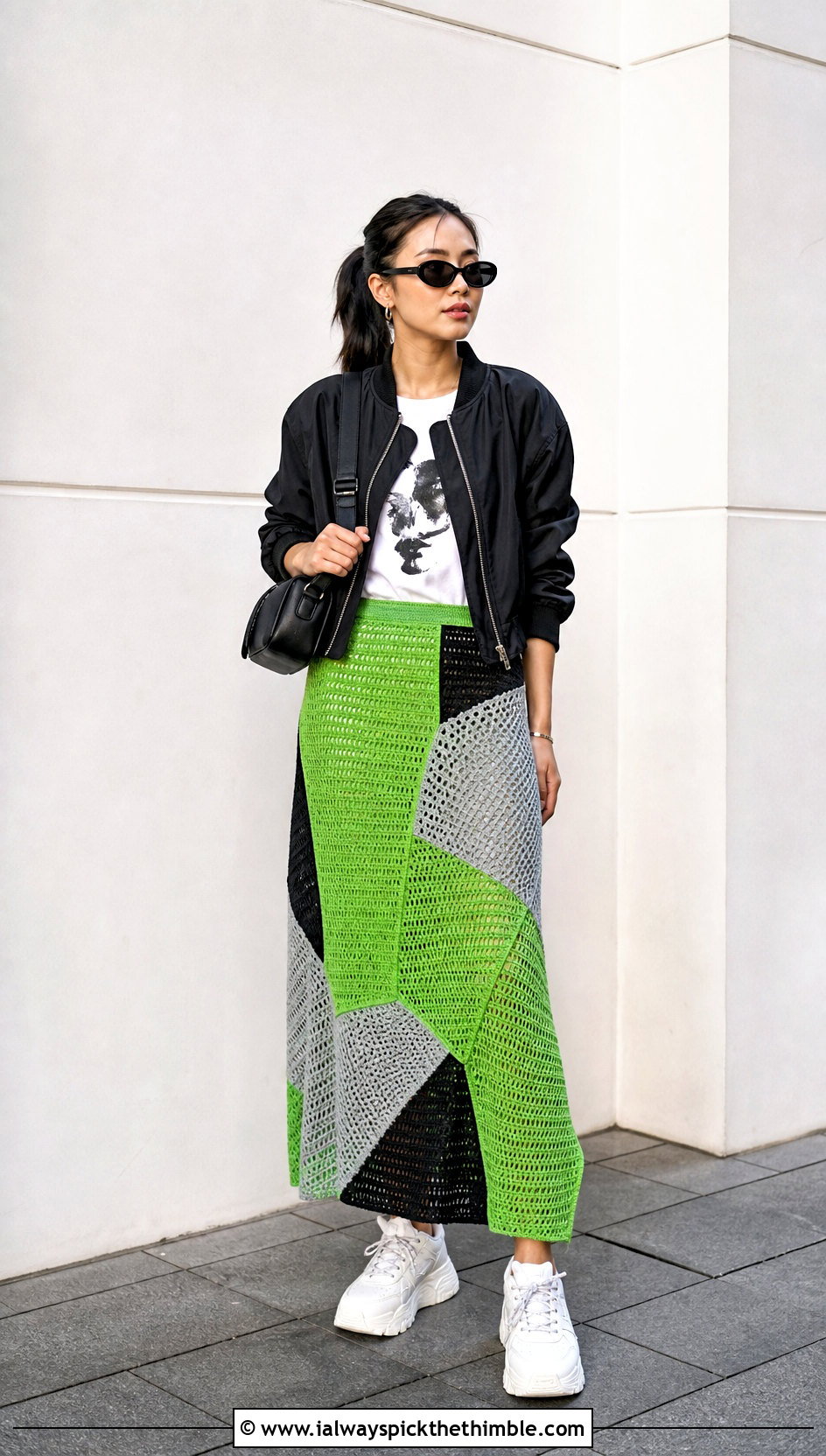 Color Block A Line Skirt With Graphic T Shirt - 20 Crochet A Line Skirt outfit ideas