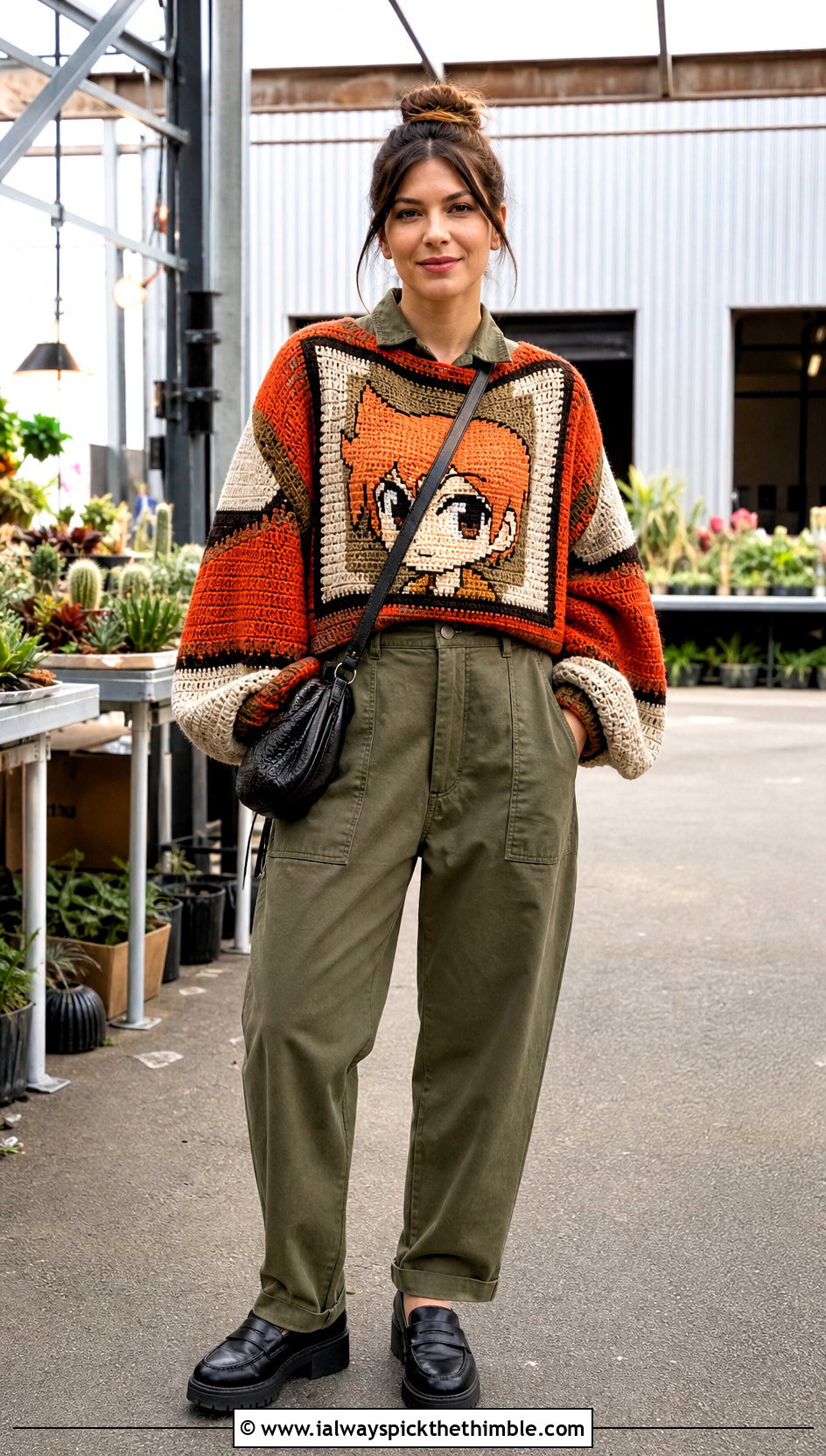 Color Block Anime Crochet Sweater With Utility Jumpsuit - 20 Anime Crochet Sweater outfit ideas