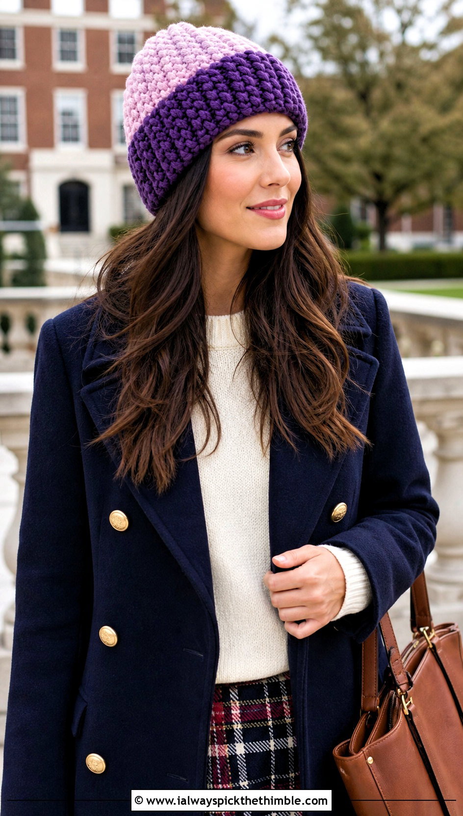Color Block Blanket Yarn Crochet Beanie With Wool Peacoat - 15 blanket yarn crochet beanie outfit ideas