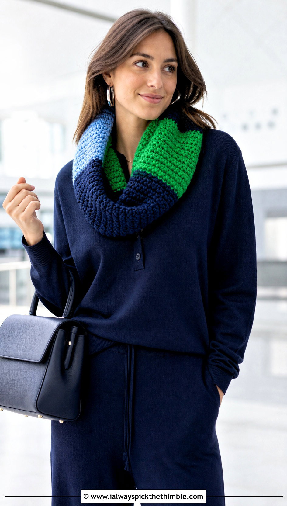Color Block Bulky Crochet Cowl With Matching Set - 20 Bulky Crochet Cowl outfit ideas