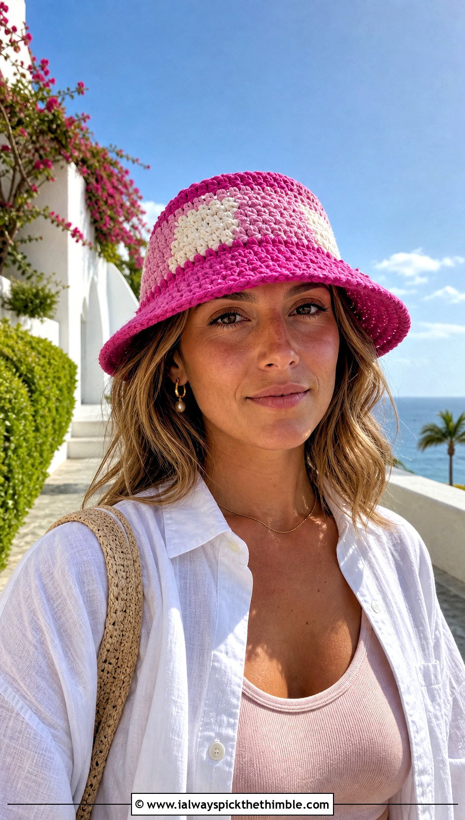 Color Block Chunky Crochet Bucket Hat With Linen Set - 20 Chunky Crochet Bucket Hat outfit ideas