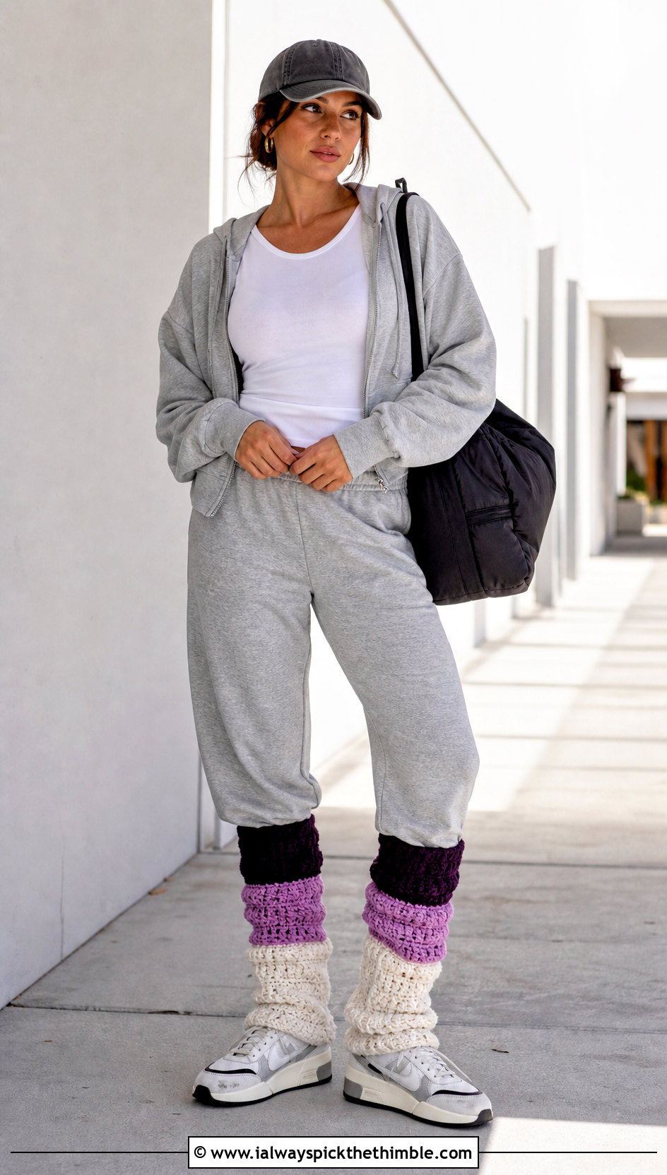 Color Block Chunky Crochet Leg Warmers With Tracksuit - 20 Chunky Yarn Crochet Leg Warmers outfit ideas