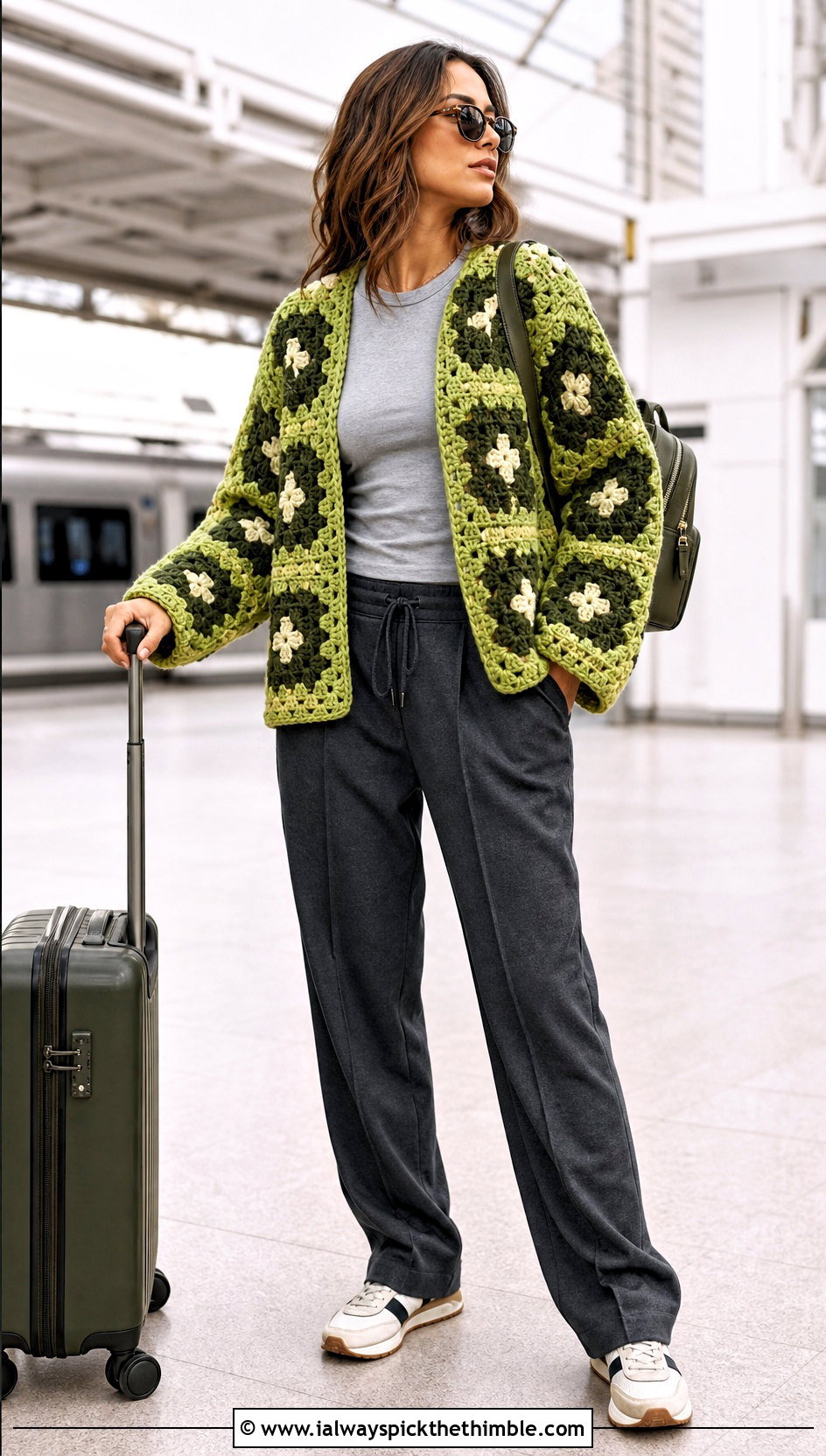 Color Block Chunky Granny Square Cardigan With Track Pants - 25 Chunky Granny Square Cardigan outfit ideas
