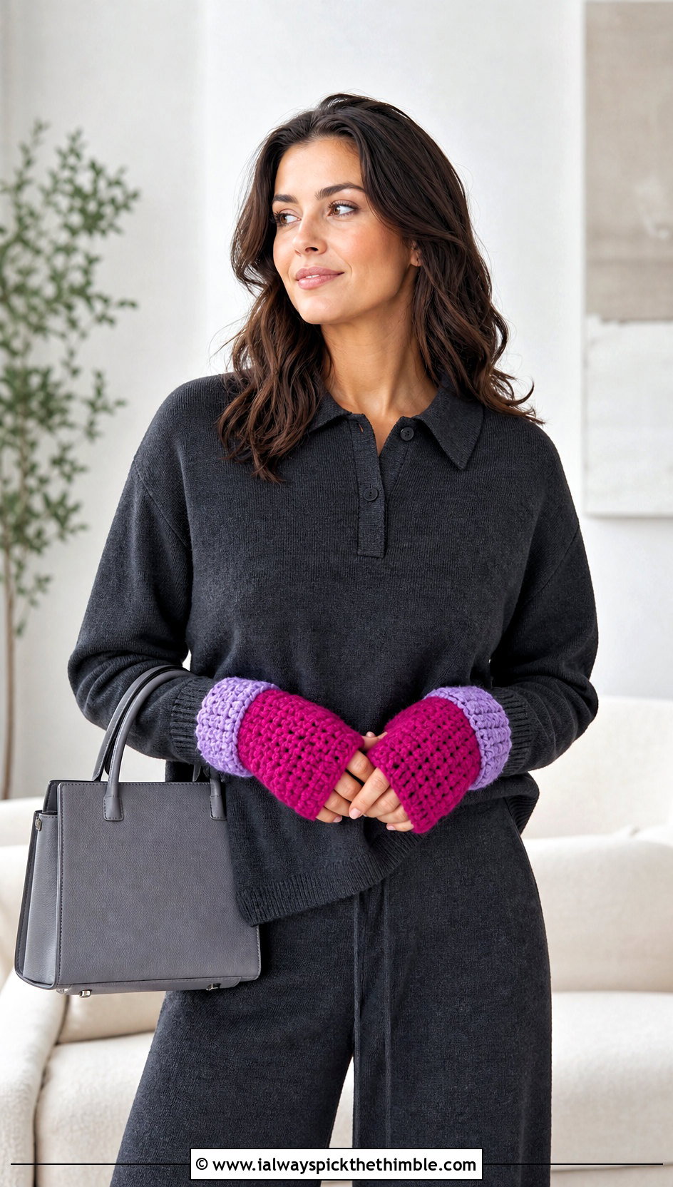 Color Block Chunky Yarn Crochet Fingerless Gloves With Knit Set - 20 chunky yarn crochet fingerless gloves outfit ideas